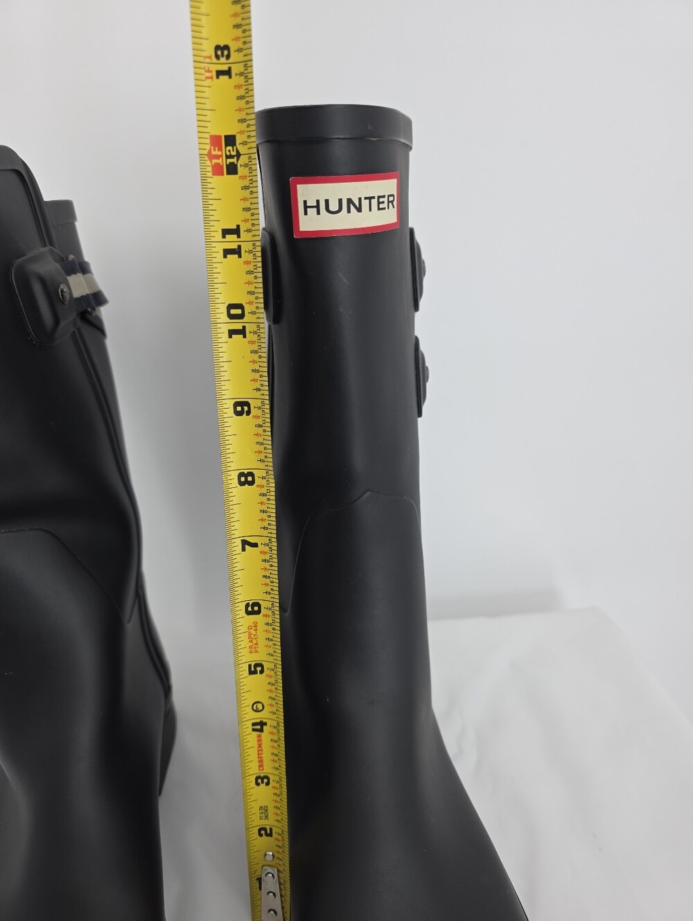 Hunter Womens 9 Black Rain Boots Striped Buckle Waterproof Rubber Wellies - Picture 9 of 11